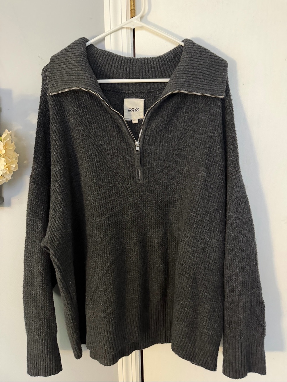 Aerie Womens Charcoal Half-Zip Ribbed Sweater